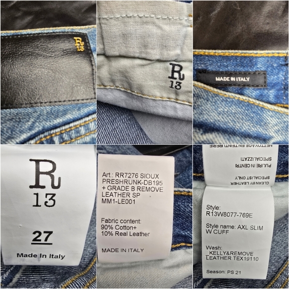 R13 Axl Leather-Cuff High-Rise Straight-Leg Jeans Size 27 - Picture 16 of 16